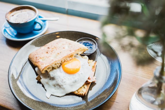 Bacon and egg roll at Gibbons Street Cafe