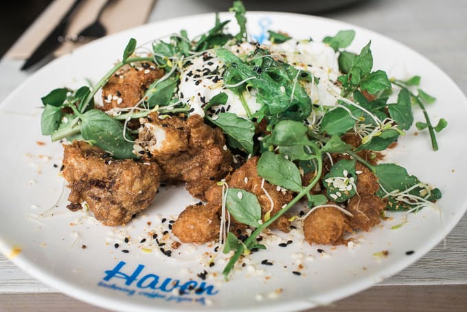 Popcorn cauliflower with a poached egg from Haven Specialty Coffee