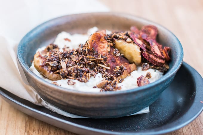 Millet and oat porridge with dried apple and feijoa