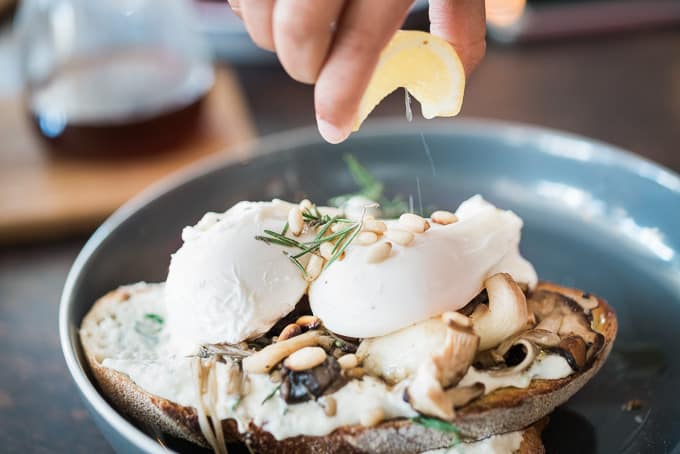 Wild mushrooms with poached egg at Elbow Room Espresso