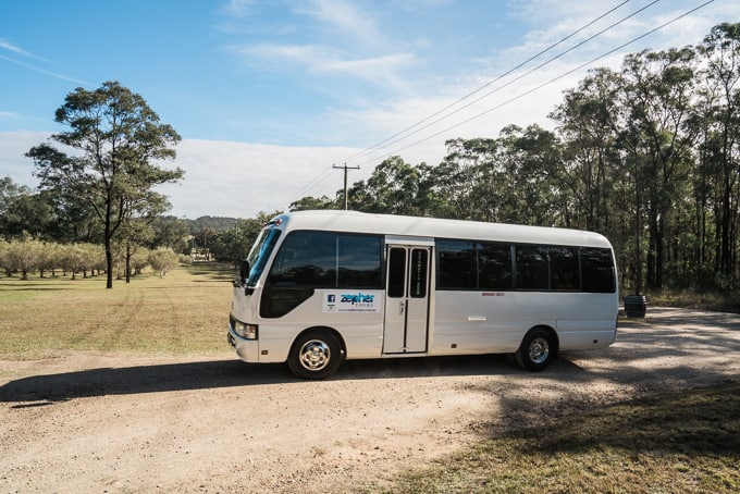 Zepher Tours bus in the Hunter Valley