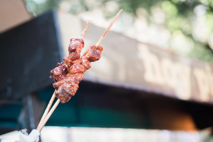 Delicious pork skewers at the night noodle markets Sydney