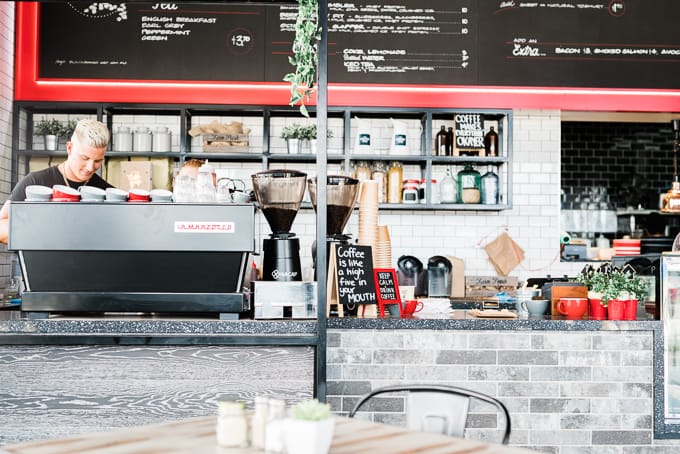 The fit out at The Baristas' Shed is modern with industrial touches