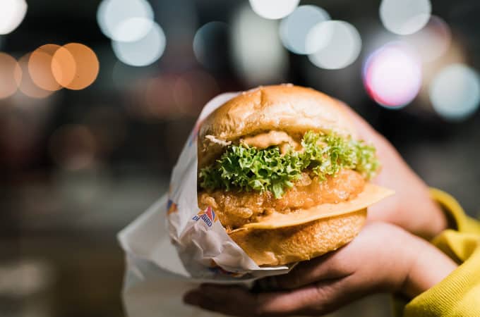 Crack a Mac chicken burger by Dirty Bird at Paddy's night food markets
