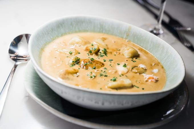 Crab Bisque with dumplings at cod's gift