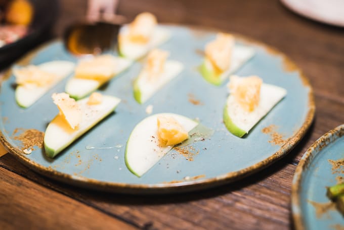 cheddar on thin slices of green apple by The Silly Tart Kitchen
