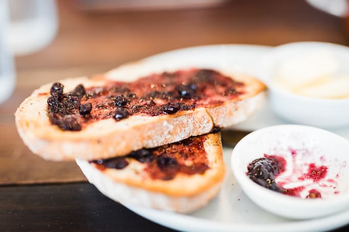 Toast and jam at Frothers Espresso