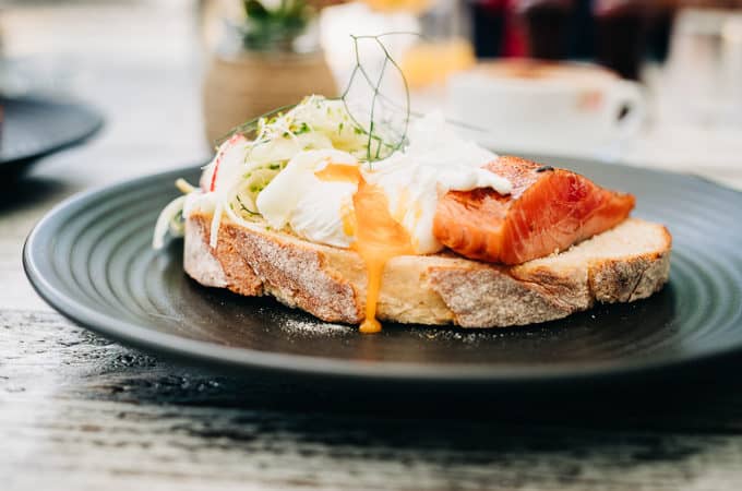 Salmon with poached eggs at Bellbird Dining and Bar Casula