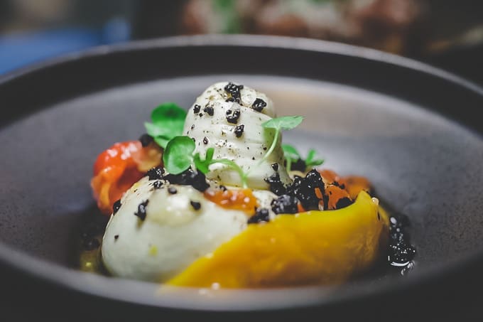 Burrata and agrodolce peppers at Edwin Wine Bar & Cellar South Melbourne