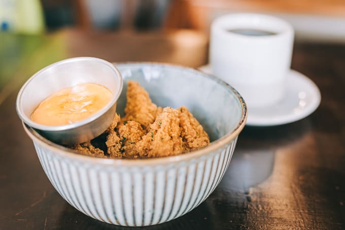 Fried chicken done right with sriracha mayo at Homeground Coffee Roasters