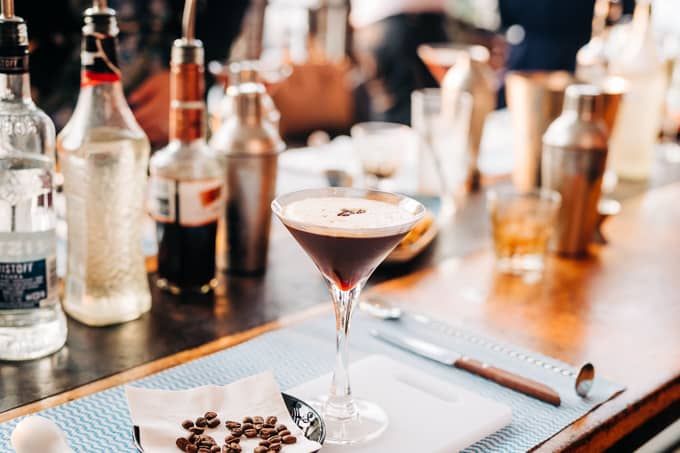 Garnished and ready to be enjoyed is a espresso martini at Meat District Co.