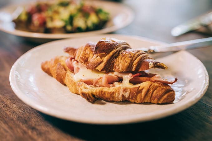 Delightful croissant with provolone and ham