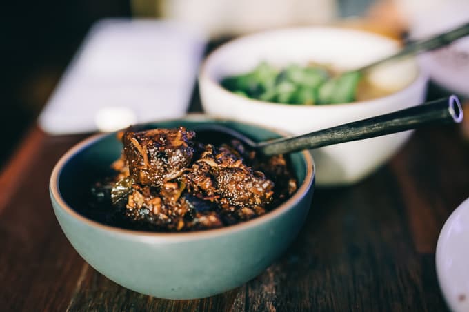 A fiery black curry with pork at Lankan Filling Station