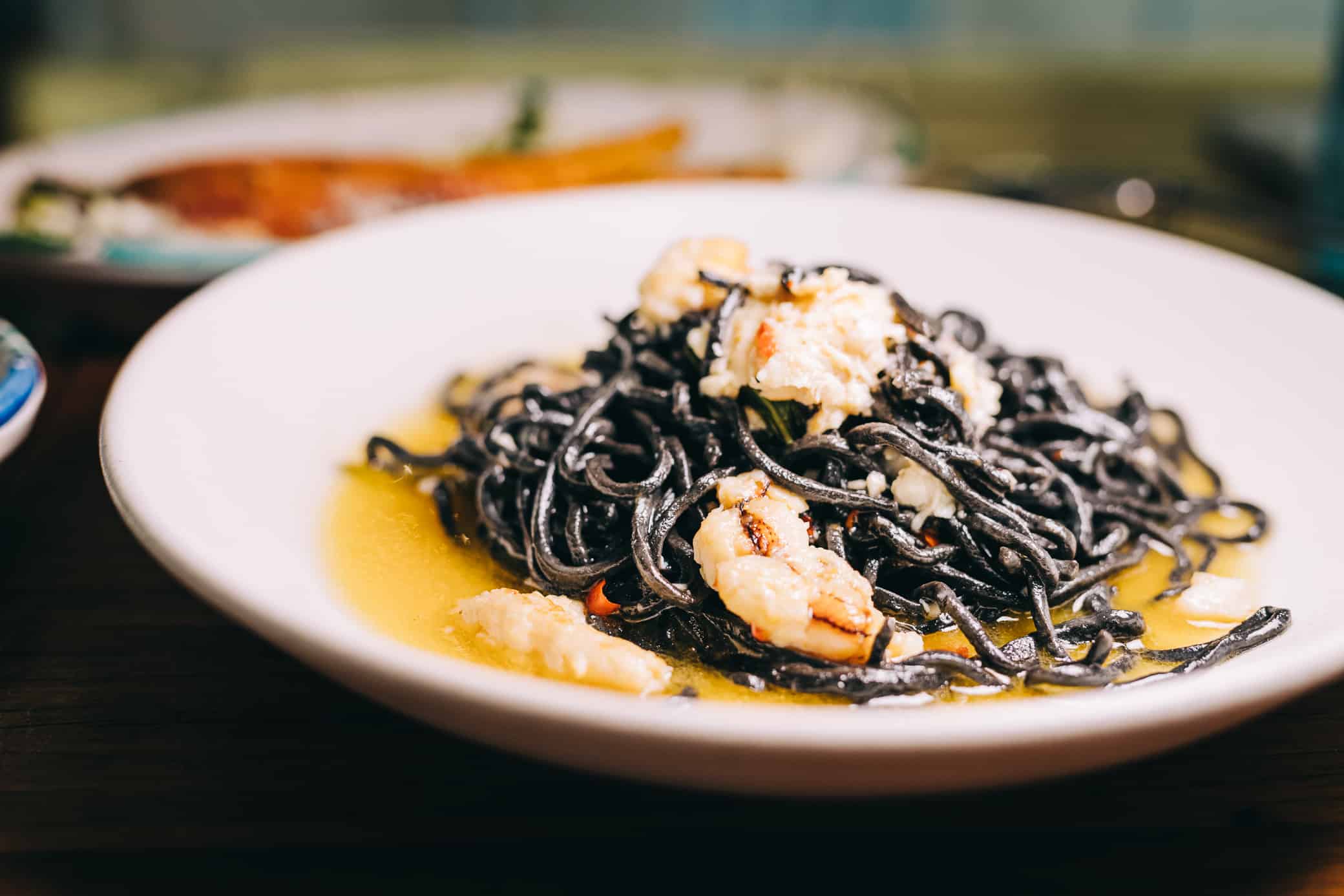 Showstopper squid ink pasta with blue swimmer crab